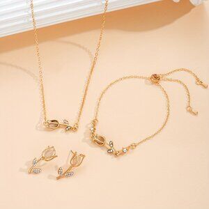 Elegant 4pcs Tulip Jewelry Set with Rhinestone Accents